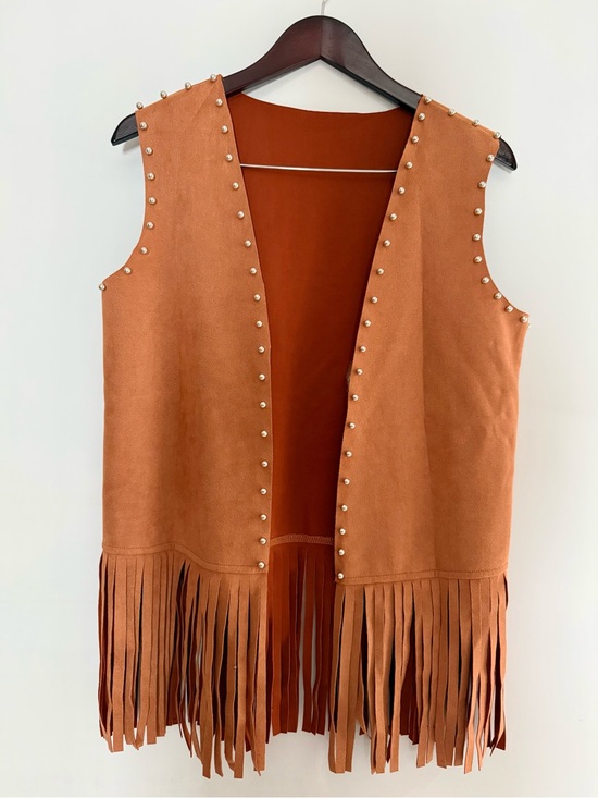 No Brand Jackets & Blazers - Boho Faux Fringe Studded Open-Front Vest  Western Festival Size M